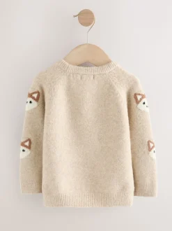 Next Imprimé renard neutre - Pull col rond en maille (3mois-7ans) Outlet