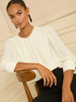 Love & Roses ivoire - Chemisier à manches festonnées 3/4 Best