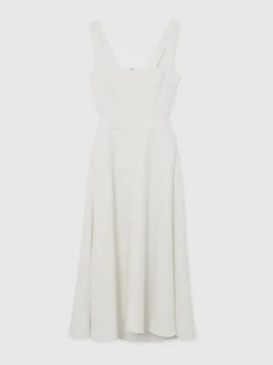 Reiss ivoire - Robe mi-longue Dina en sergé à découpe à la taille