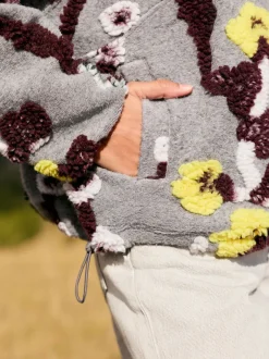 Next Jacquard gris fleuri - Sweat-shirt polaire à col zippé Borg fleuri Clearance