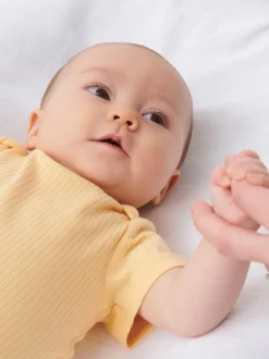 Mori Jaune - Body côtelé extensible à manches courtes Online