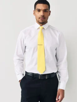 Next - Cravate texturée avec pince à cravate Jaune Best
