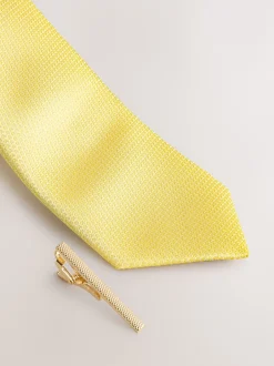 Next - Cravate texturée avec pince à cravate Jaune Best