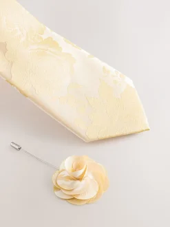 Next Jaune - Ensemble pochette à cravate et broche Clearance