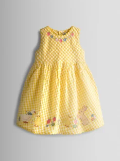 Jojo Maman Bébé Jaune - Appliqué Gingham Sleeveless Dress Discount