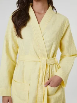 Loungeable - Peignoir gaufré 100% coton Jaune Hot