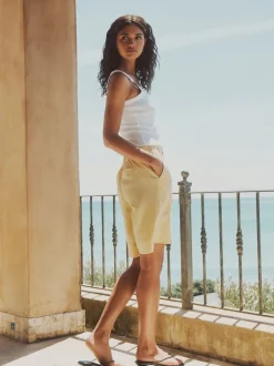 Next Jaune citron - Shorts de genou de mélange de lin New