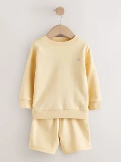 Next Jaune clair - Ensemble Sweat-shirt et Shorts uni à Col rond (3mois -7ans) New
