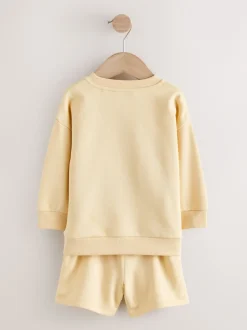 Next Jaune clair - Ensemble Sweat-shirt et Shorts uni à Col rond (3mois -7ans) New
