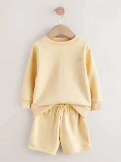 Next Jaune clair - Ensemble Sweat-shirt et Shorts uni à Col rond (3mois -7ans) New