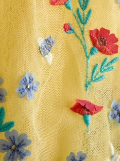 Jojo Maman Bébé Jaune clair - Appliqué Floral Tulle Party Dress New