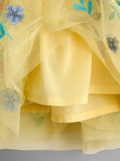 Jojo Maman Bébé Jaune clair - Appliqué Floral Tulle Party Dress New