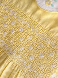 Jojo Maman Bébé Jaune clair - Robe de fête Bud Fleurie Brodé à col smocké Sale