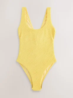 Next Jaune Effet froissé - Maillot de bain à encolure dégagée avec contrôle du ventre à larges bretelles Hot