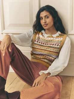 Laura Ashley Jaune moutarde - Débardeur Fairisle en maille Sale