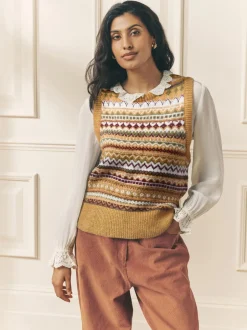 Laura Ashley Jaune moutarde - Débardeur Fairisle en maille Sale