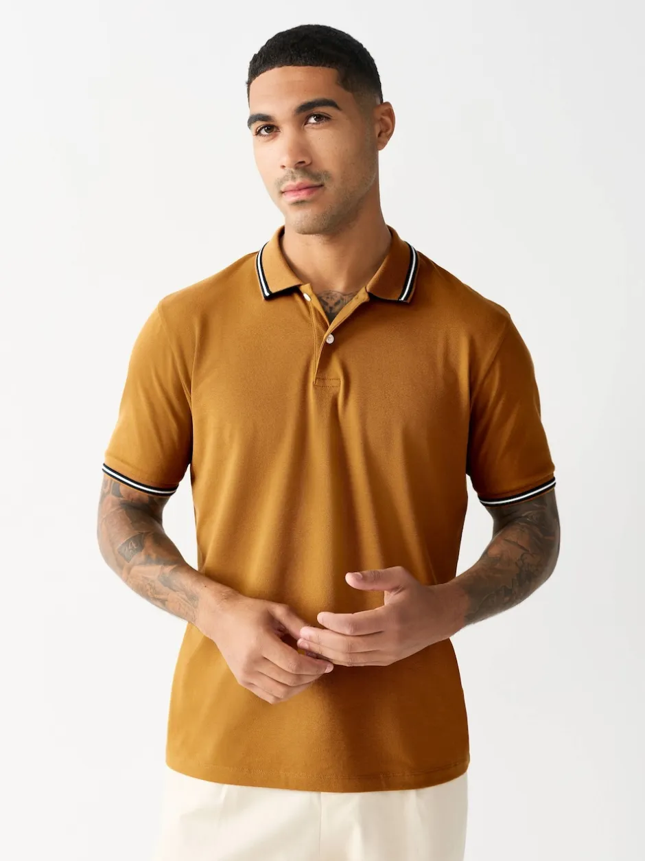 Next jaune ocre - Polo coupe classique à manches courtes et liserés Hot