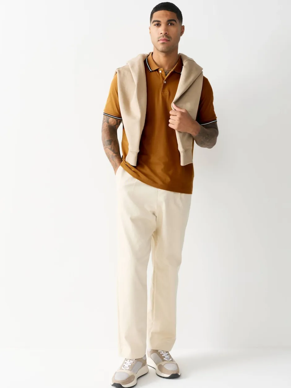 Next jaune ocre - Polo coupe classique à manches courtes et liserés Hot