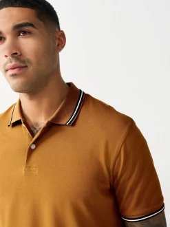 Next jaune ocre - Polo coupe classique à manches courtes et liserés Hot