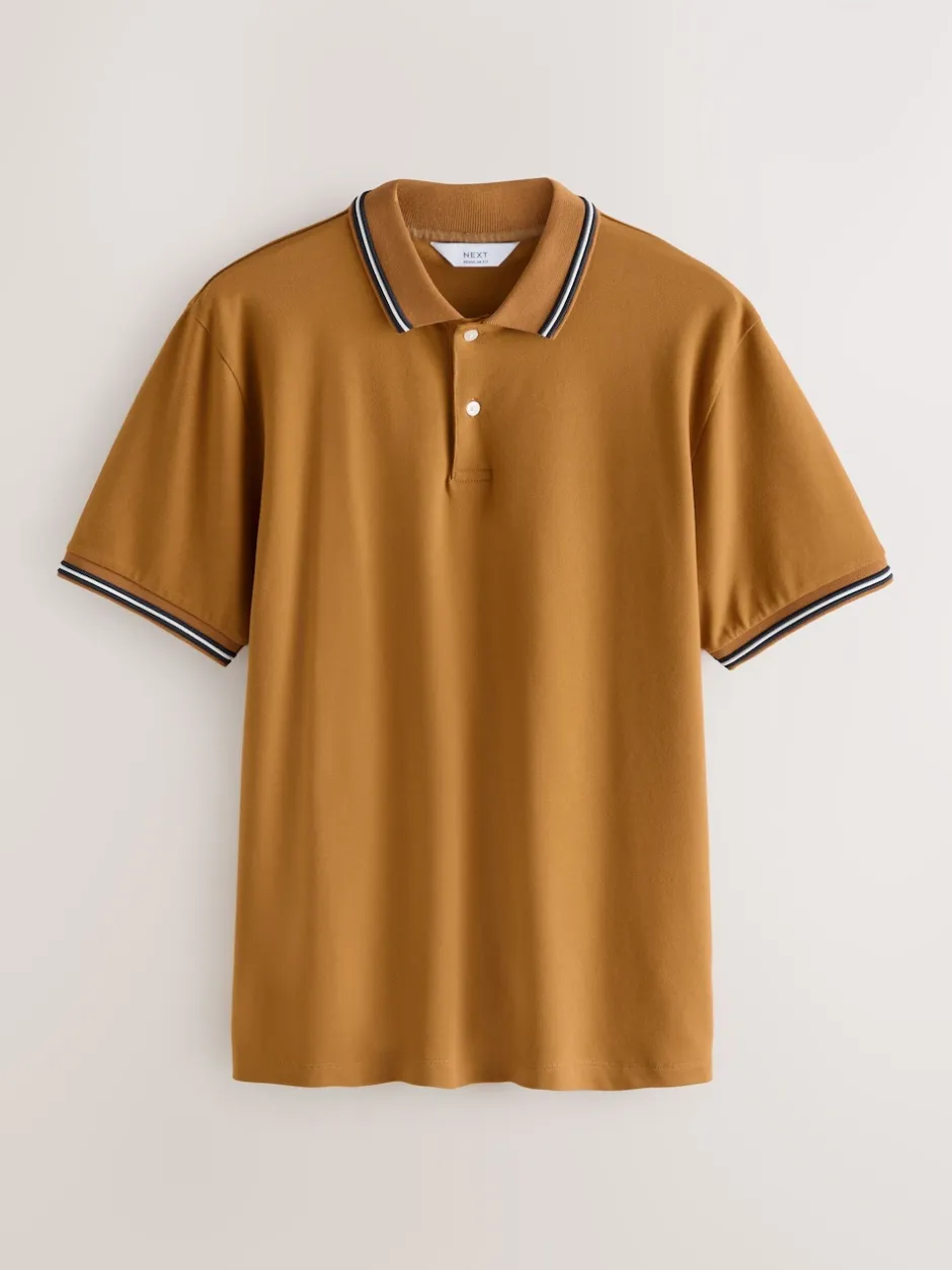 Next jaune ocre - Polo coupe classique à manches courtes et liserés Hot