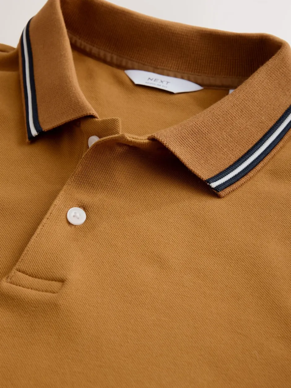 Next jaune ocre - Polo coupe classique à manches courtes et liserés Hot