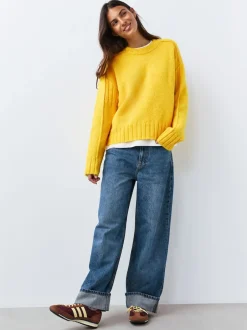 Next Jaune vif - Pull ras du cou avec laine Clearance