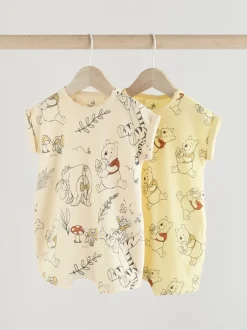 Next Jaune/Blanc - Lot de 2 barboteuses imprimées Winnie The Pooh pour bébé New