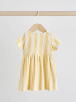 Next Jaune/Crème Pois/Rayure - Lot de 2 robes à manches courtes pour bébé (0mois à3ans) Sale
