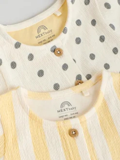 Next Jaune/Crème Pois/Rayure - Lot de 2 robes à manches courtes pour bébé (0mois à3ans) Sale