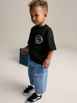 Next Jean bleu moyen - Ample Cargos à tirer 100% Cotton Jeans (3mths-7yrs) Clearance