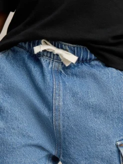 Next Jean bleu moyen - Ample Cargos à tirer 100% Cotton Jeans (3mths-7yrs) Clearance