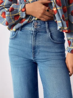 Next Jean bleu moyen - Jean extensible Ample taille haute Sale