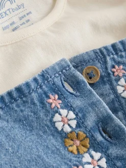 Next Jean brodé bleu - Ensemble body et salopette à manches longues bébé (0mois-2ans) Discount