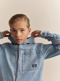 Next Jean délavé clair - Surchemise zippée 100% Coton à Sweats à capuche (3-16ans) Clearance