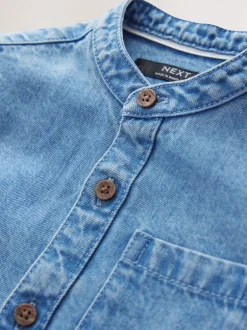 Next Jena bleu - 100% Coton Manches longues Col mao Denim Chemises (3mths-7yrs) Hot