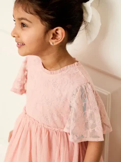 Jojo Maman Bébé Dentelle brodée Manches festonnées Fleur Imprimé Filles Robe Online