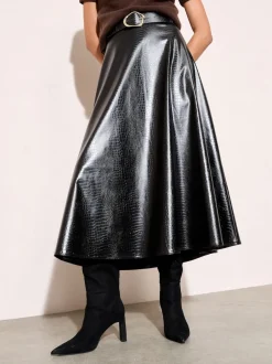 Friends Like These Jupe mi-longue en similicuir à ourlet ceinturé New