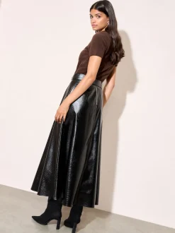 Friends Like These Jupe mi-longue en similicuir à ourlet ceinturé New