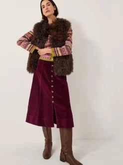 Monsoon Jupe mi-longue Jamie en velours côtelé boutonnée Clearance