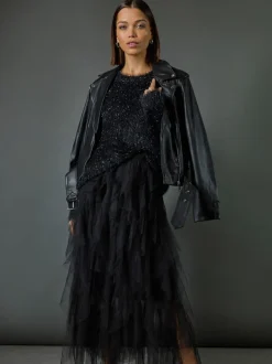 Roman Jupe élastique avec superposition en tulle Hot