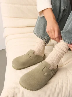 Birkenstock kaki - Boston Sabots en daim Outlet