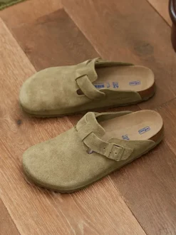 Birkenstock kaki - Boston Sabots en daim Outlet