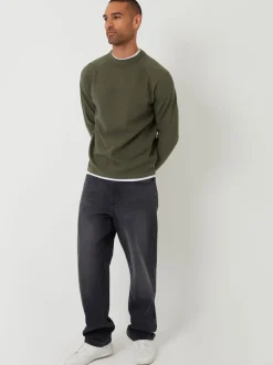 Threadbare kaki - Pull Mock T-shirt texturé en maille à col rond Clearance