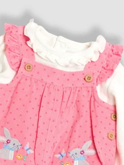 Jojo Maman Bébé Lapin rose - Ensemble salopette et haut en velours côtelé appliqué Discount