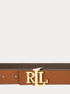 Lauren Ralph Lauren Lauren Fauve/Marron foncé - 2.5cm Ceinture réversible en cuir galet à logo Sale