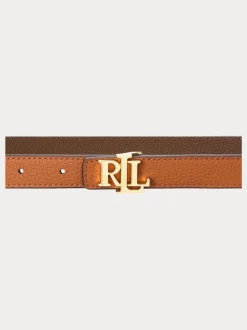 Lauren Ralph Lauren Lauren Fauve/Marron foncé - 1.9cm Ceinture réversible en cuir galet à logo skinny Online