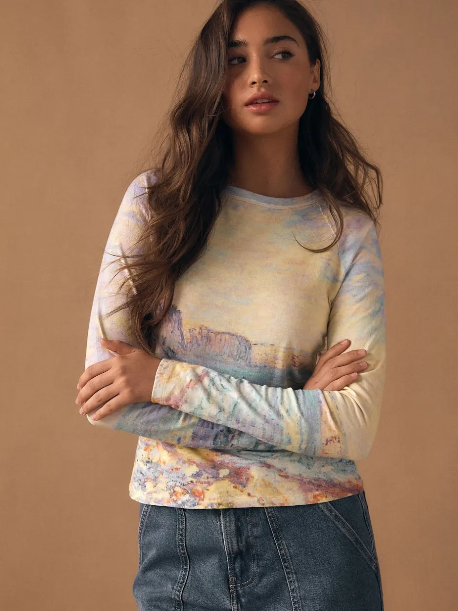 Next Licence graphique Monet - T-shirt à manches longues effet délavé à coutures brut Outlet