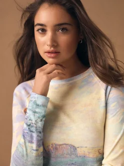 Next Licence graphique Monet - T-shirt à manches longues effet délavé à coutures brut Outlet