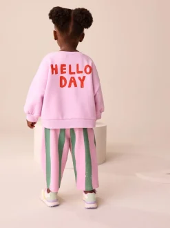 Next - Ensemble Sweat-shirt et jogging Coupe ballon (3mois -7ans) Licorne à rayures roses Discount