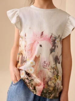 Next Licorne blanche - Lot de 3 t-shirts à manches volantées (3-16ans) New